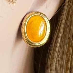1980s Liz Claiborne Fancy Faux Honey Amber on gold tone base pierced earrings